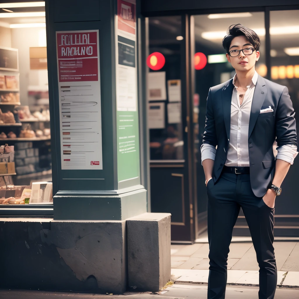 man wearing fashionable clothes, shoes, and watch , pose in photo with a smiley face ? realistic --auto --s2