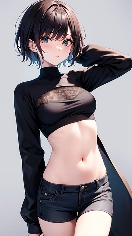 Navel exposed clothes short hair