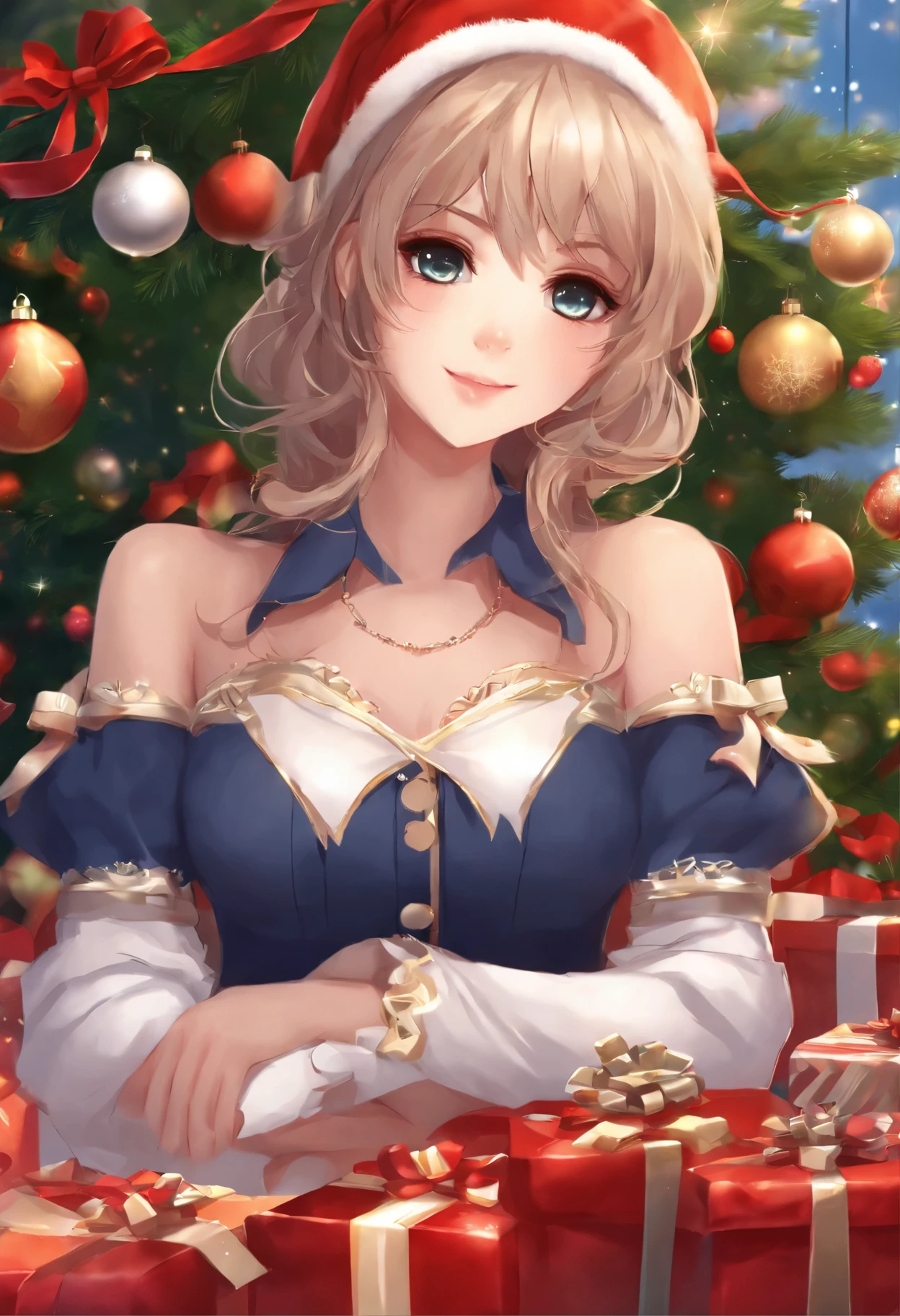 anime girl sitting in front of a christmas tree with presents, Anime Style 4k, cute anime girl, anime image of a cute girl, beautiful anime girl, (anime girl), pretty anime girl, cute anime girl portrait, made in an anime artist&#39;s studio, sakimi chan, 4k manga wallpaper, portrait of cute anime girl, beautiful anime style