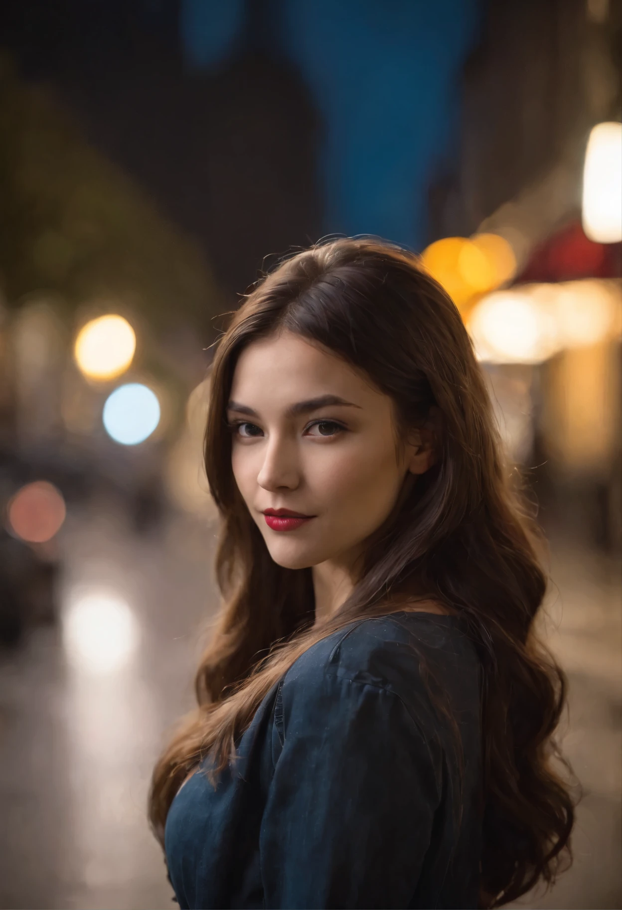 Summer in the Mountains, a beautiful voluptuous woman, curvy body shape, wearing a transparent turquoise summer outfit, flower in her long straight hair, depth of field, bokeh, Volumetric lighting, close up shot of her face, from the side,