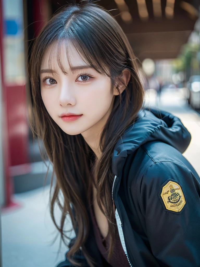 (highest quality,masterpiece:1.3,Super high resolution,),(super detailed,caustics),(Photoreal:1.4,RAW shooting,)ultra-realistic capture,very detailed,High resolution 16K resolution for human skin、 Natural skin texture、、Skin looks even-toned and healthy,one woman,Japanese,,cute、(Depth of bounds written、chromatic aberration、、wide range of lighting、natural shading、)、winter、Down jacket、Odaiba