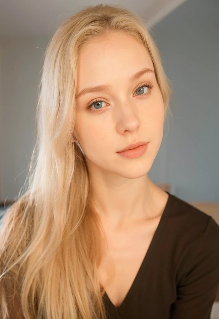 Mulher loira com cabelos longos e olhos azuis posando para uma selfie, Yelena Belova, 18 anos de idade, pale and glowing skin, fair and pale skin!!, profile picture with headshot, 1 6 anos, Sydney Sweeney, dasha taran, Anna Nikonova aka Newmilky, with pale skin, cabelos loiros e olhos azuis, uma garota com cabelo loiro