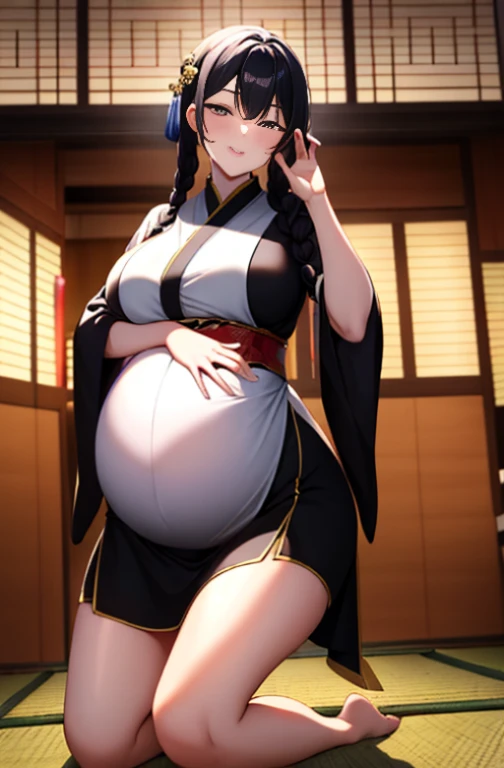 (night:1.7), east asian architecture, sitting, Kneel on the tatami, white kimono, Darken, long hair, excited, Face红, Flush, Kneel down and plead, 抬头looking at the audience, pouty, lift clothes, , lip flap, 紫色的Eye, braid, 1 female, comics, 20 years old, mature woman, beautiful fingers, beautiful long legs, beautiful body, beautiful nose, beautiful character design, 完美的Eye, Perfect Face, looking at the audience, (Innocent_big deal_Eye:1.0), (Light_ Smile:1.0), official art, Very detailed CG unity 8k wallpaper, perfect lighting, colorful, bright_front_Face_灯Light艺术作品: 1.0), (the best_quality:1.0), 超high resolution, 4K, super detailed, photography, 8k, human development report, high resolution, absurd:1.2, Kodak Portrait 400, film grain, background blur, Bokeh:1.2, 镜头Light晕发Light, ( energetic_color:1.2) (beautiful,big deal_:1.4), (beautiful_Face:1.5),(narrow_waist-up), There  a lump in the pregnant belly, big deal Pregnant girl, big dealst Belly of Pregnant, 巨big deal怀孕, Big belly for 9 months of pregnancy