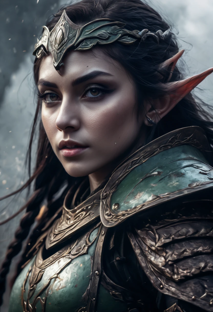 (first person,perspective,detailed,Elf Portraits:1.2,flying over,battlefield,capsuled elfs,ancient warriors,ancient armor,martial arts,misty atmosphere,dramatic lighting,high contrast,warrior in calm,-packed,war cries,weapons calm after battle) three side view, 1 side potrait,2 side close, 3 side in the batlle, face close up, (3 face portraits photo collage) ((close up face))