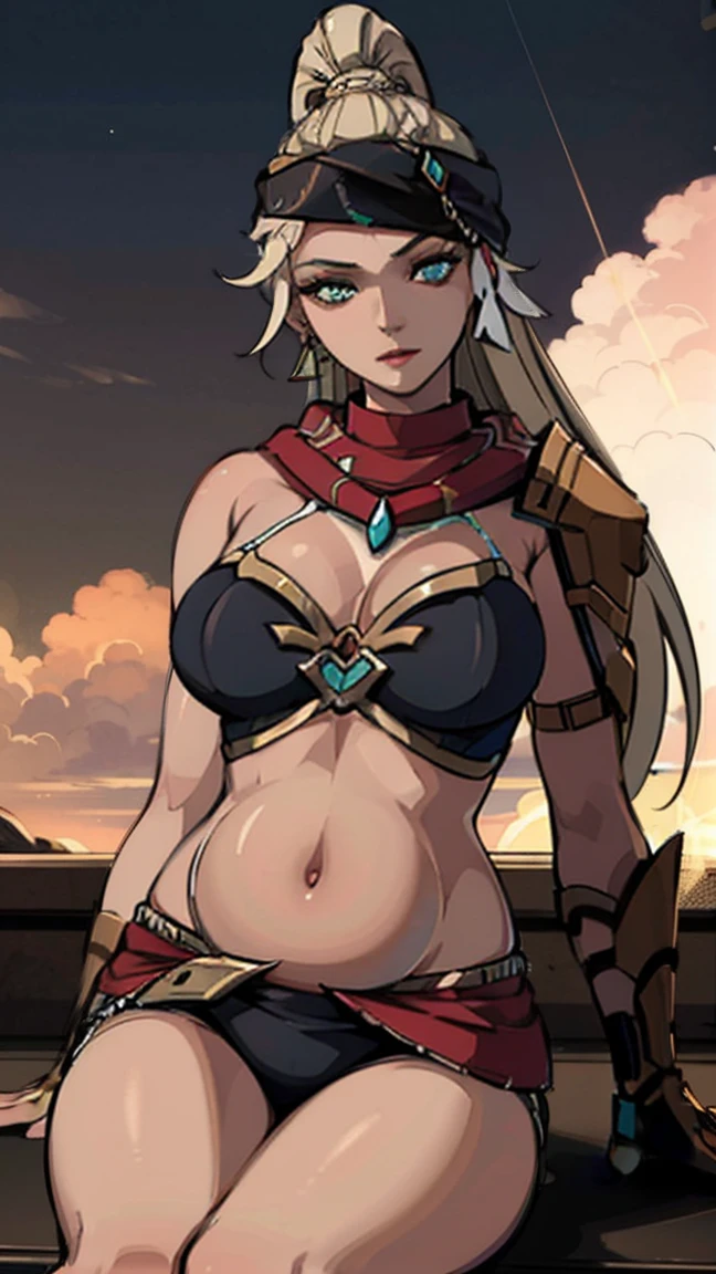 Very beautiful Nami (piece), subtle makeup, Huangzien hour, realistically, high contrast, 8K HD, detailed, hyper-detailed, realistically的皮肤纹理, orange long hair, Bikini tops only, child, Big breasts, best quality, ultra high resolution, RAW photos, dramatic lighting, Unreal Engine, diffuse glow, external, realistic detailed onep piece pirate ship, treasure chests, Huangzi, Huangzi coins, Huangzi bars.( Life:1.4)sitting,Pregnant women suffering from