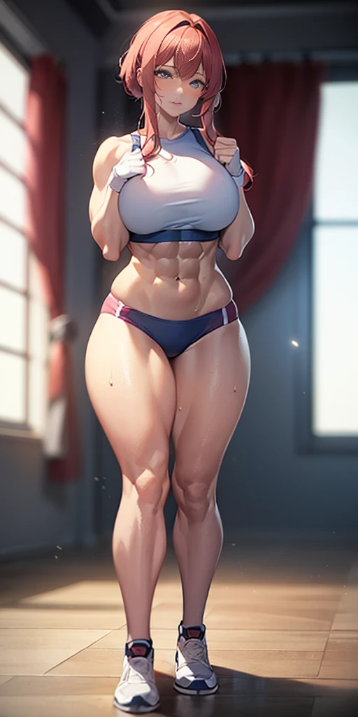 Immerse yourself in the awe-inspiring presence of a girl with an extraordinary muscular physique in the gym. With her colossal strength and chiseled body, she confidently flexes her muscles, radiating power and determination. Her physique truly remarkable, featuring bulging muscles that ripple with power. Her arms are adorned with immense biceps and sculpted triceps, Each muscle fiber defined、intentional. Her chiseled six-pack abs are、Proudly shows dedication to physical strength, a testament to the hours spent honing her body to perfection. Clad in workout attire that accentuates her muscular form, she emanates an air of confidence and dominance. Beads of sweat cascade down her glistening skin, evidence of the intense physical exertion she undertakes. The gym serves as her domain, Pushing the body to its limits、A sacred space that transcends the boundaries of what seems possible. Short hair, beautiful colored hair, blushed ,18+ Face,Face, ,Wet mouth,nsfw art, body curve, full , White armor, ((Full body)), Full body, Random position, random pose position, Random position, beauty shirt, (The upper part of the body_Body),(Big_Body:1.5),10 Pack Abs,10 Pack Abs,10 Pack Abs,10 Pack Abs,10 Pack Abs,10 Pack Abs,10 Pack Abs,10 Pack Abs,10 Pack Abs,10 Pack Abs,10 Pack Abs,10 Pack Abs,10 Pack Abs,Toned figure,big muscle,Bodybuilding Girls,Women's Bodybuilding, Her chiseled six-pack abs are、Proudly shows dedication to physical strength, Her chiseled six-pack abs are、Proudly shows dedication to physical strength,