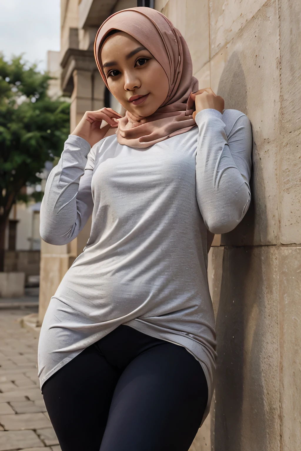 malaysian hijab, dress, legging, cameltoe, panty