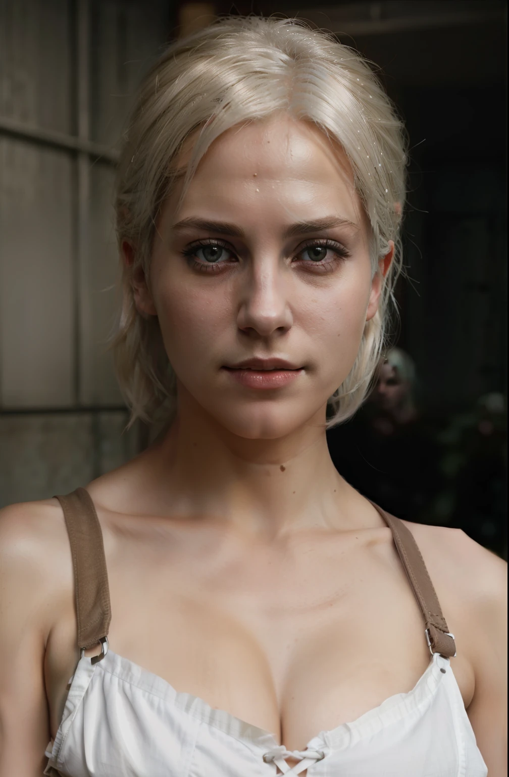 there  a woman with blonde hair and a brown bag, ciri, ciri from the witcher, looking like annie leonhart, tifa lockhart with white hair, as a character in tekken, character close up, female character, close up character, annie leonhart, small character. there  a woman with blonde hair and a brown bag, ciri, ciri from the witcher, looking like annie leonhart, tifa lockhart with white hair, character close up, female character, close up character, annie leonhart, small character, pale skin, realistic, buetifull, realistic, realistic, young, teenager, buetifull, gorgeous,