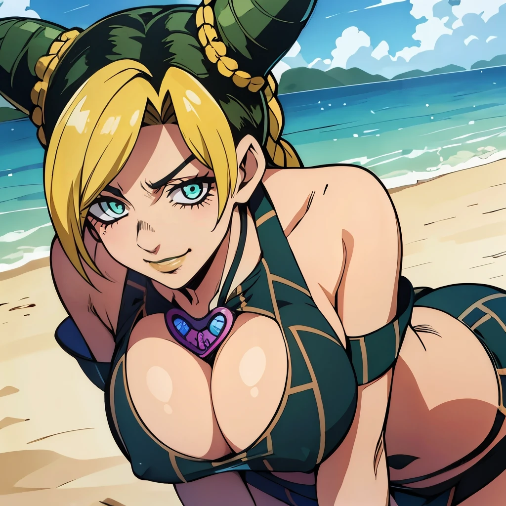 Jolyne, big breasts, beach, cute smile