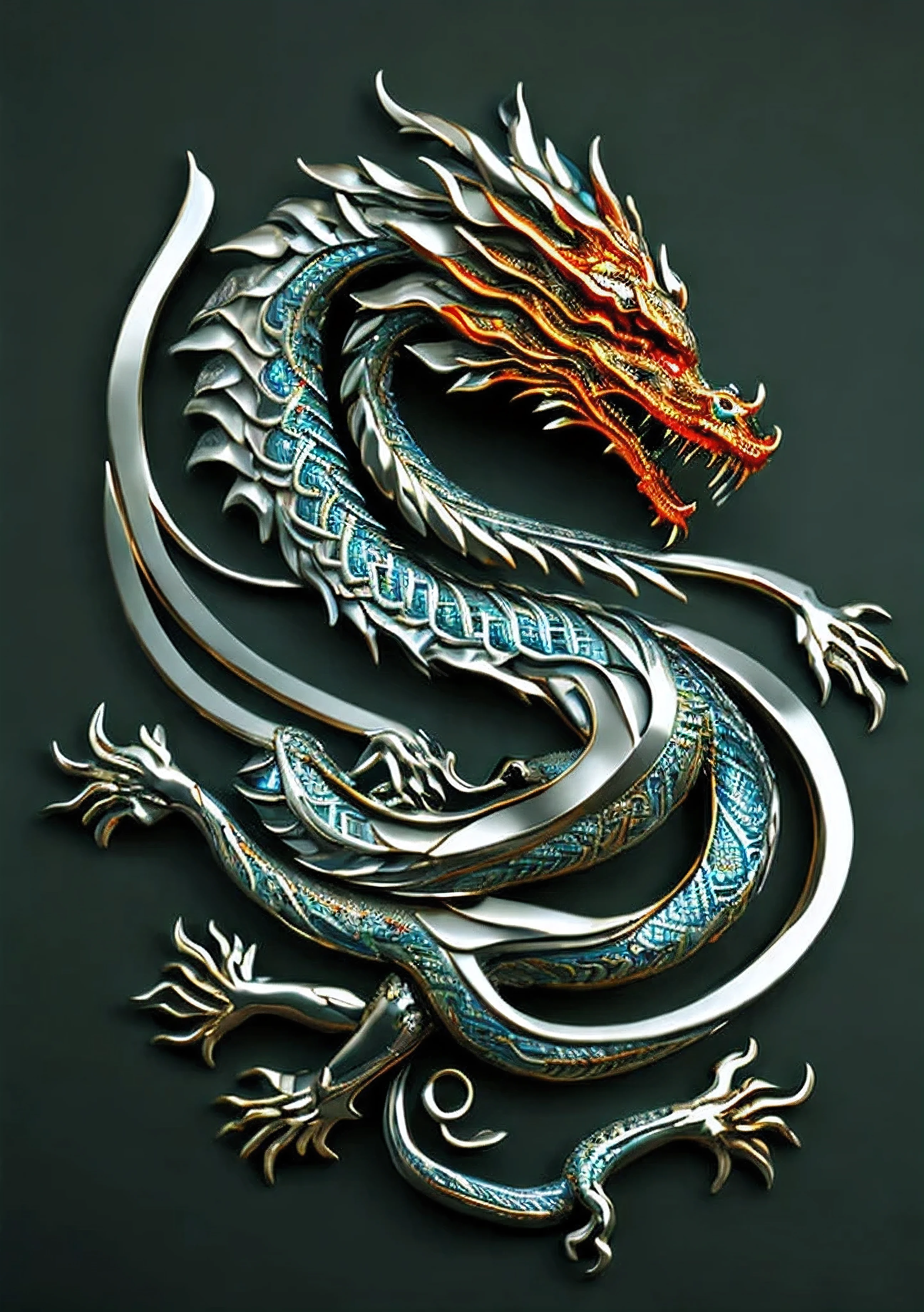 A chrome Chinese dragon around