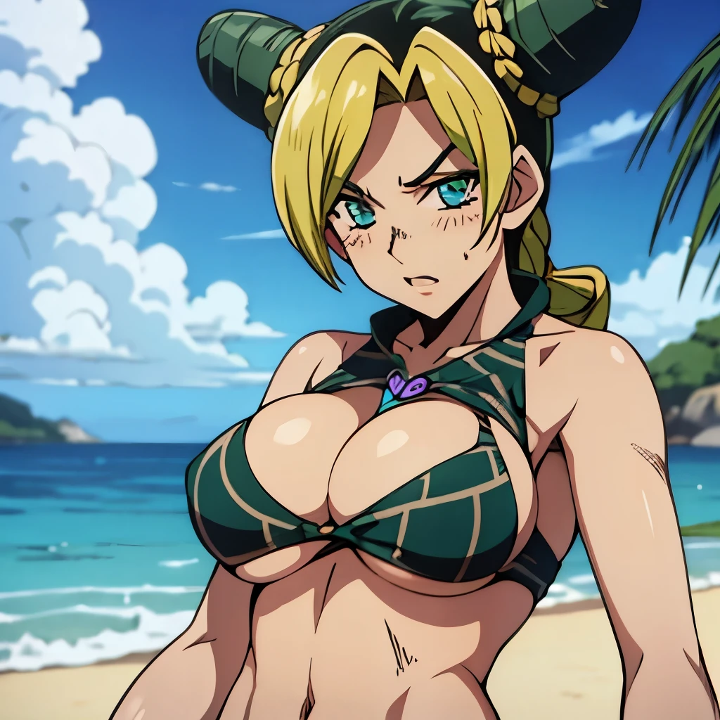 Jolyne, big breasts, beach, cute, bikini 