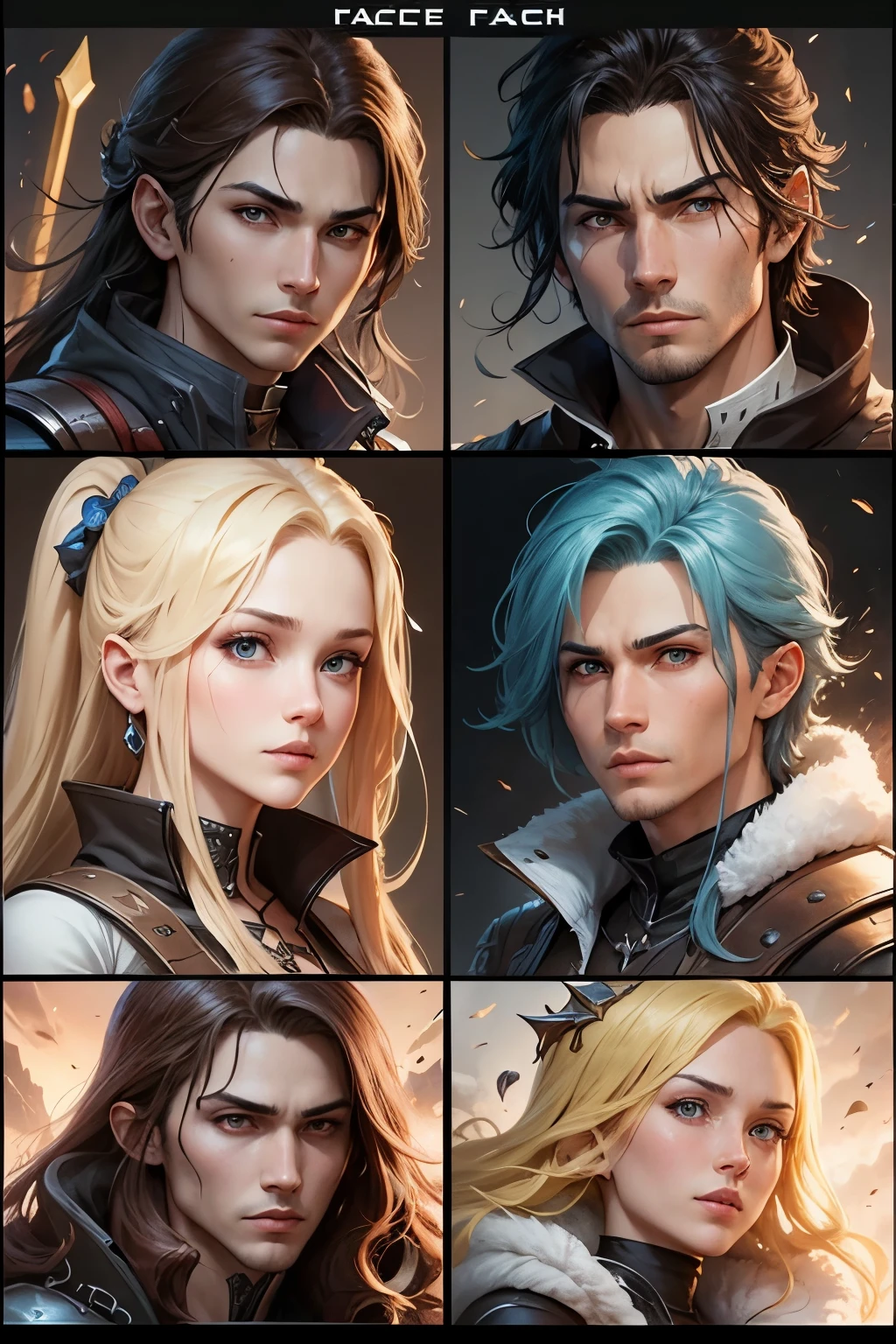face set, 4/2, RPG game character, legendary heroes, character selection screen.game design