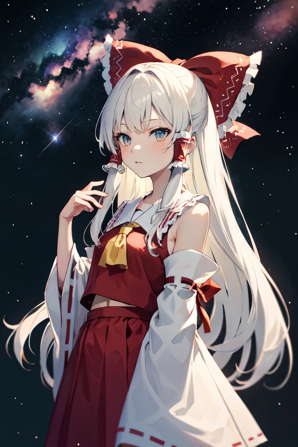 Kirisame Marisa, Hakurei Reimu, 1GirlTag, long hair, stars, milky way, white hair