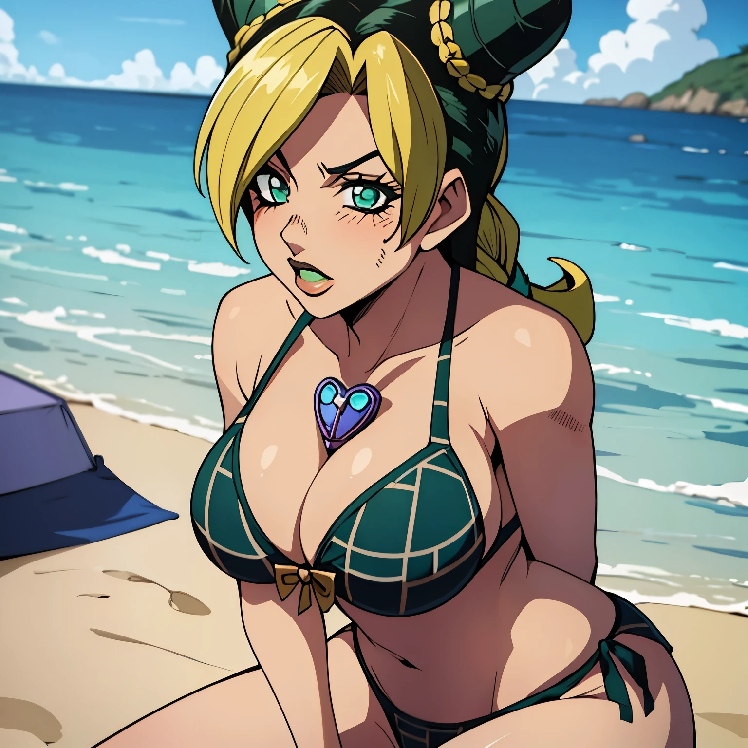 Jolyne, big breasts, beach, cute, bikini, ((sola)) ((only)) ((alone))