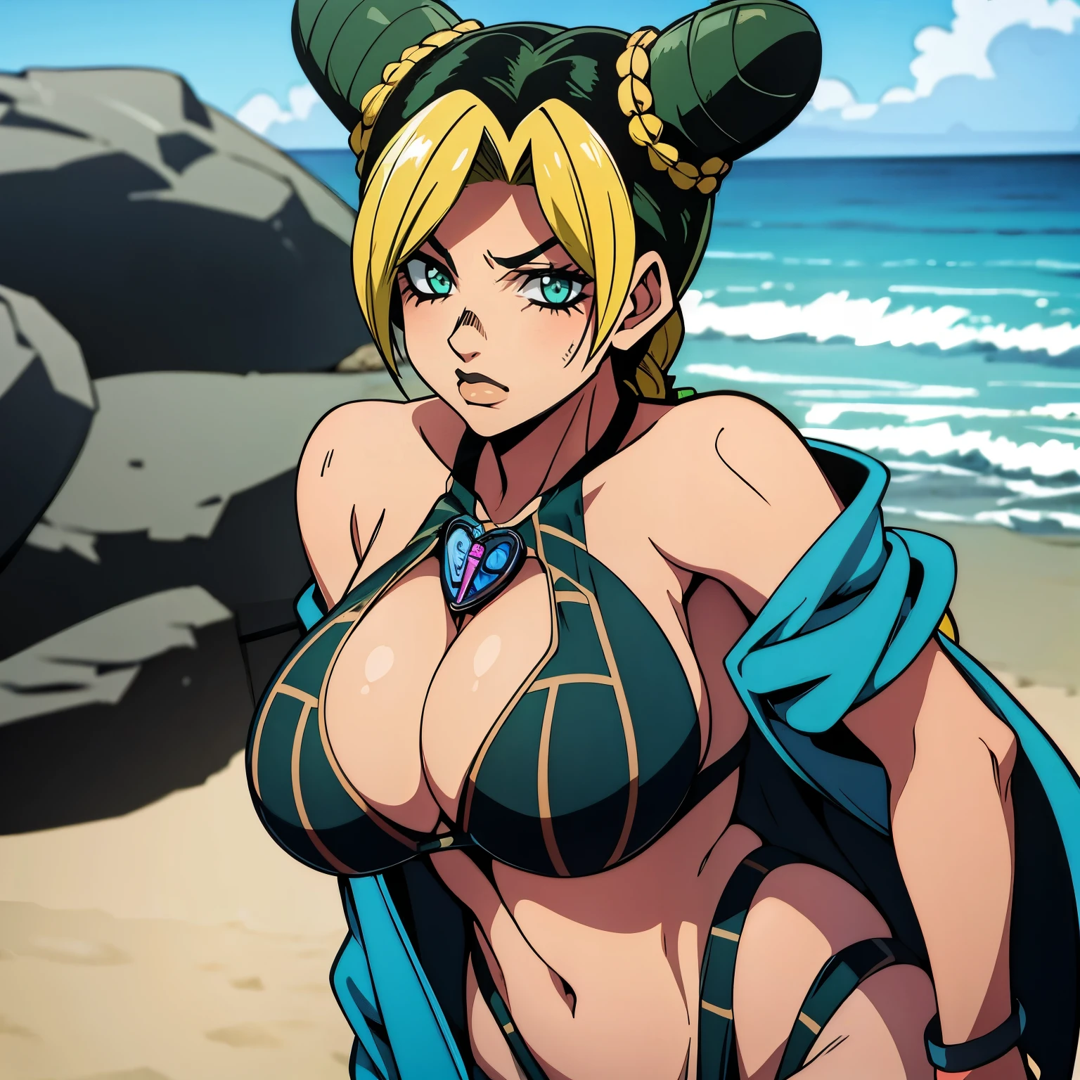 Jolyne, big breasts, beach, cute, bikini, ((sola)) ((only)) ((alone))