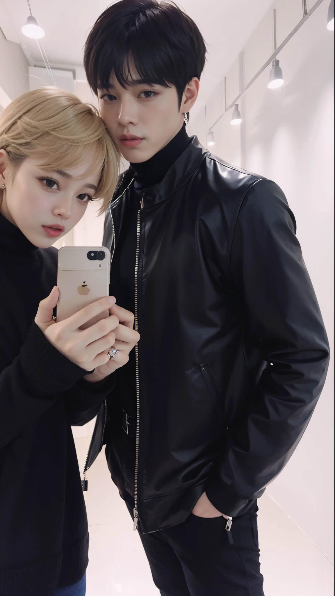 there are two people together taking a photo of themselves, Jimin\the full lips, Jimin, park Jimin, Jimin\o nariz grego, accurate Jimin face, Jungkook, jimin e Jeon Jungkook of BTS, tumblr