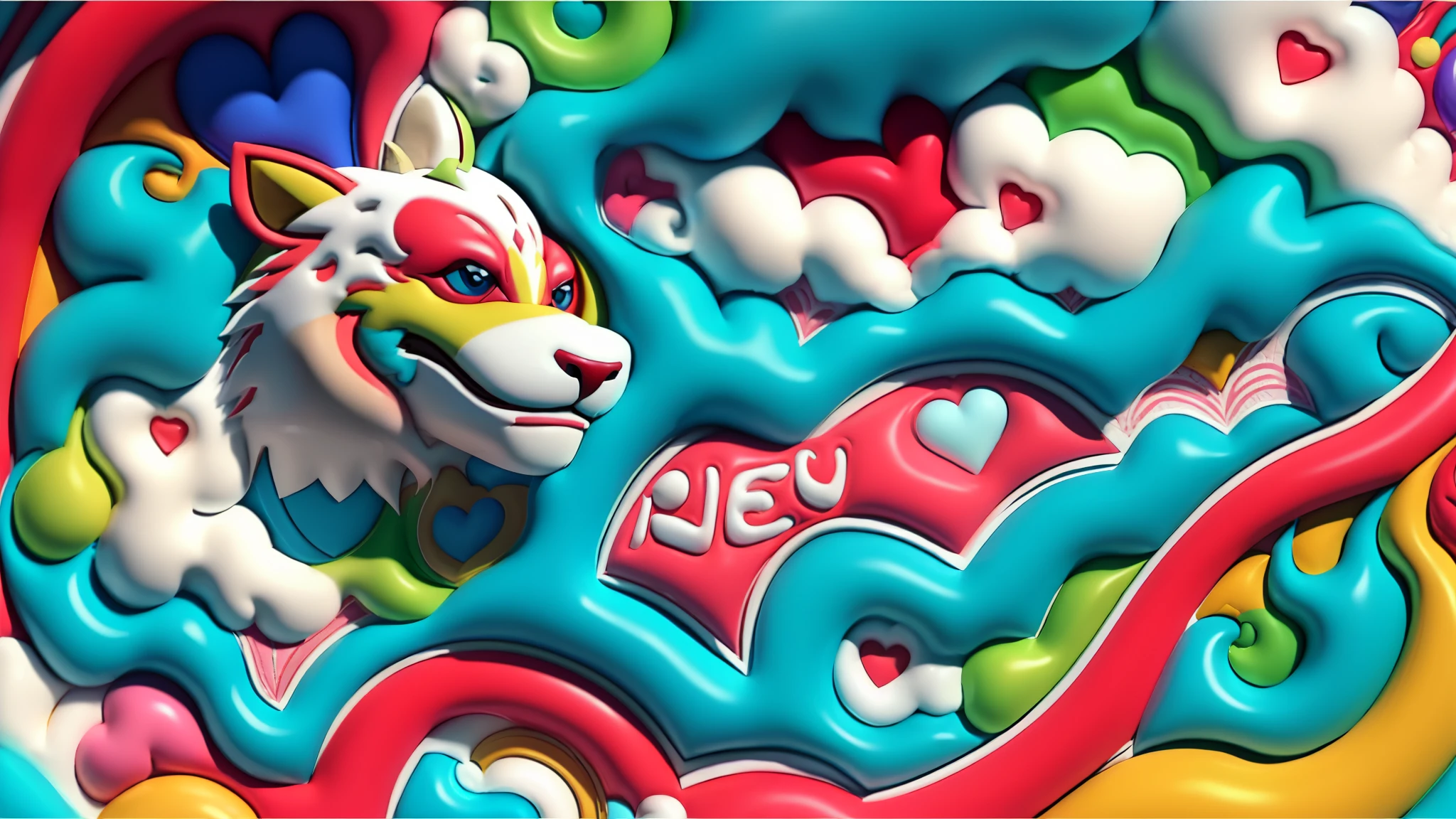 （happy new year poster design），（Close-up of Chinese dragon and clouds），Lots of hearts， （（2024) ） ,，colorful