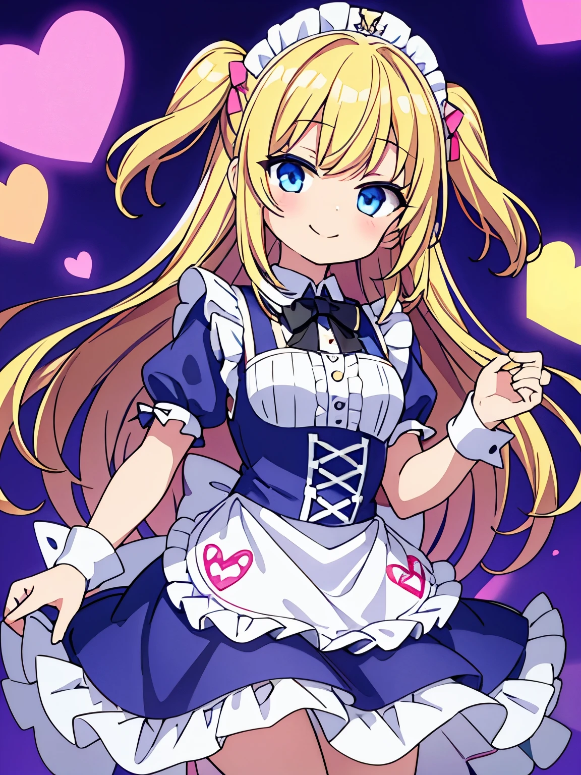 maid、smile、blonde、Floating feeling、long hair、two side up、frills、race、、cute
