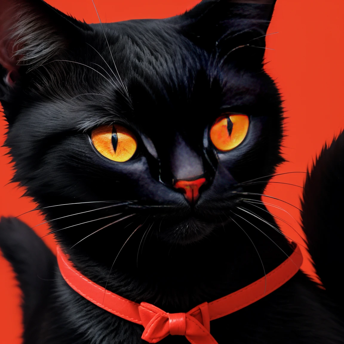 Black cat face logo design, graphic design,cartoon, drawing in bright red background