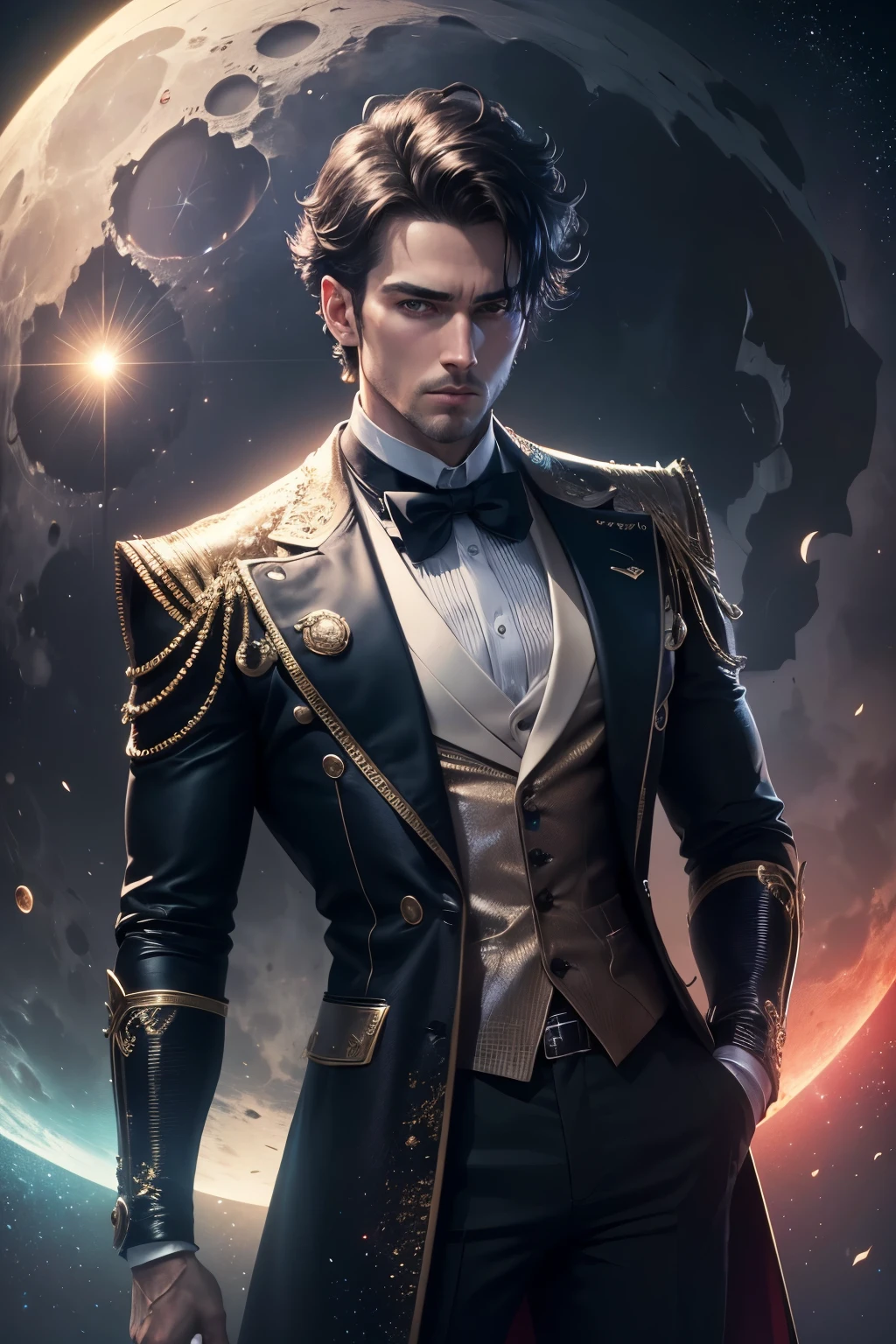 (best quality,4k,8k,highres,masterpiece:1.2),ultra-detailed, RGB colors, dramatic, stylish, The man in the moon, sparkling