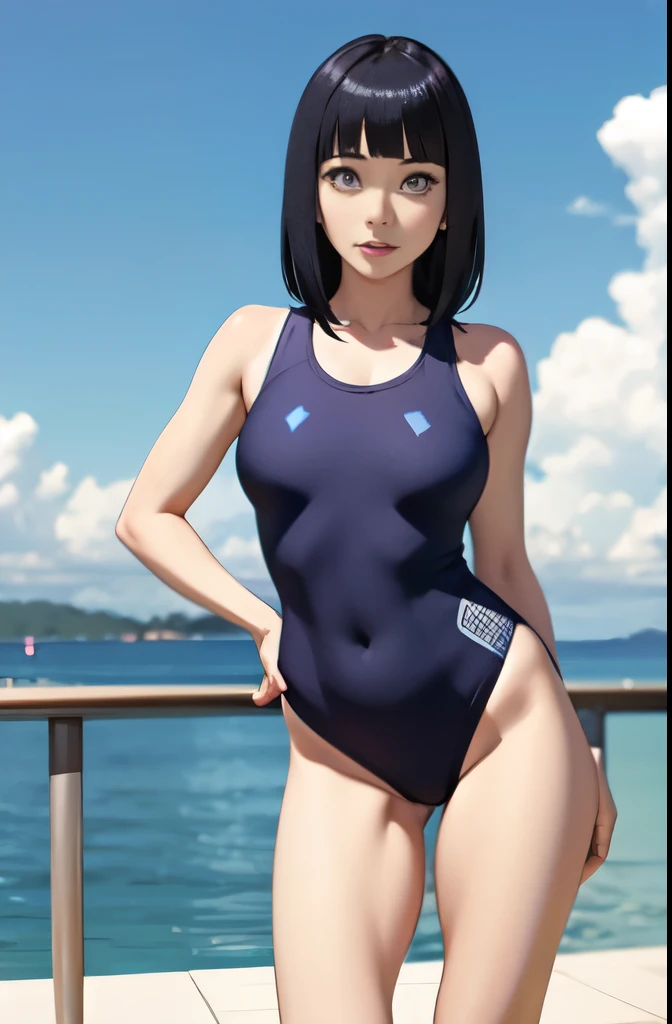 Obra maestra, gran calidad, hermosa madura, hinata hiuga, pechos medianos, piernas delgadas,cara perfecta, ojos hermosos, boca perfecta, wearing a swimsuit, en un lago, cuerpo completo, cuerpo mojado