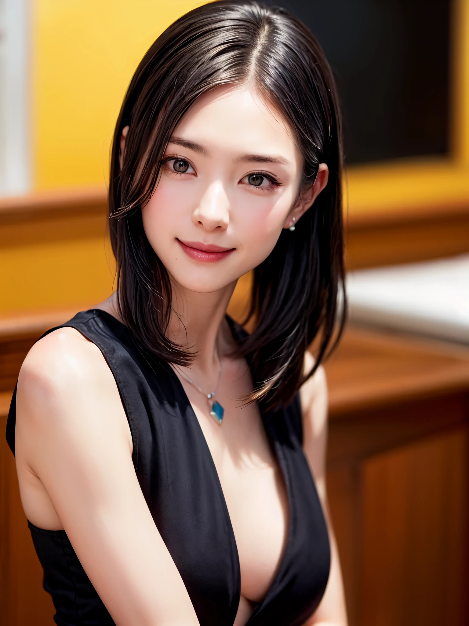 (master piece, highest quality、High resolution:1.4、very attractive beauty、Adds intense highlights to the eyes、Keep a close eye on the camera:1.4、Beautiful woman full of charm、ideal body proportions、perfect anatomy、brunette short bob hair、shiny hair、bangs:1.8、光沢のあるbangs:1.8、lip gloss),1 girl, Report, light brown shiny hair,realistic, looking at the viewer、Please tilt your head slightly, bright colored crystal light blue eyes, short and shiny hair、 chest中央に穴の開いた白いタートルネックの衣装,chestの真ん中に丸い穴のあるセクシーな白いタートルネック ニット セーター、 lips, lip gloss, Upper body、Big eyes、eyelash、face is a little red、embarrassing)、((italian road in winter))、((short hair with Big eyess、Give your students very powerful highlights、{Huge|big|Hugeな|mega} chest:1.6、chestの谷間がある、very bigger chest、look at the audience、very beautiful beauty、show me your ears、long neck、smile、smile、Happy、beautiful teeth、口を開いてsmile、heart shaped eyes))、28 years old、very cute super model、