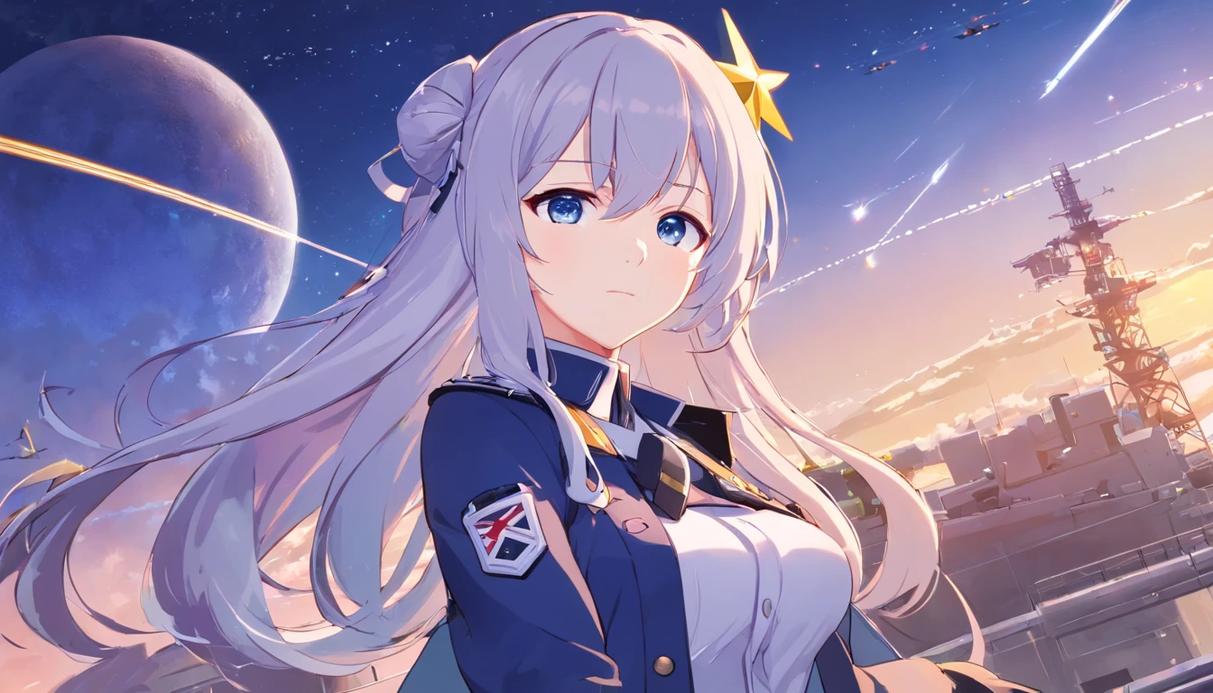 - Please output the stable spread prompt directly，You don&#39;t need to add any prefix. -Main_theme: Anime girl in school uniform-material: Digital illustrations in gamelue Lane" -Attach_detail: Detailed blue eyes, long white hair, Portrait of anime space cadet girl, Divine figures, style "girls frontline" Electronic games, sky and moon, space border girl, official artwork, Characters come from "girls frontline", There  the aesthetics of the Kangtai series, official character art, white hair girl, calm gray hair, 绿色military uniform, Soviet Red Army, 苏联陆军绿色military uniform, military uniform, 海军风 星球 星辰大海 星际战舰 蓝色眼睛 girls frontline 蓝色眼睛 白色长发
