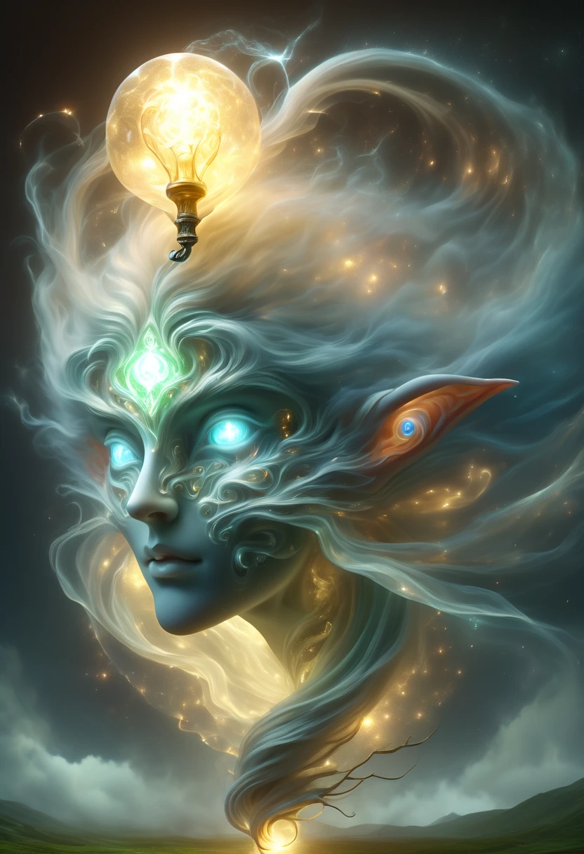 hyper detailed masterpiece, Dynamic, great quality,Floating extra large ethereal lamp DonMW15pXL ,Elf portrait