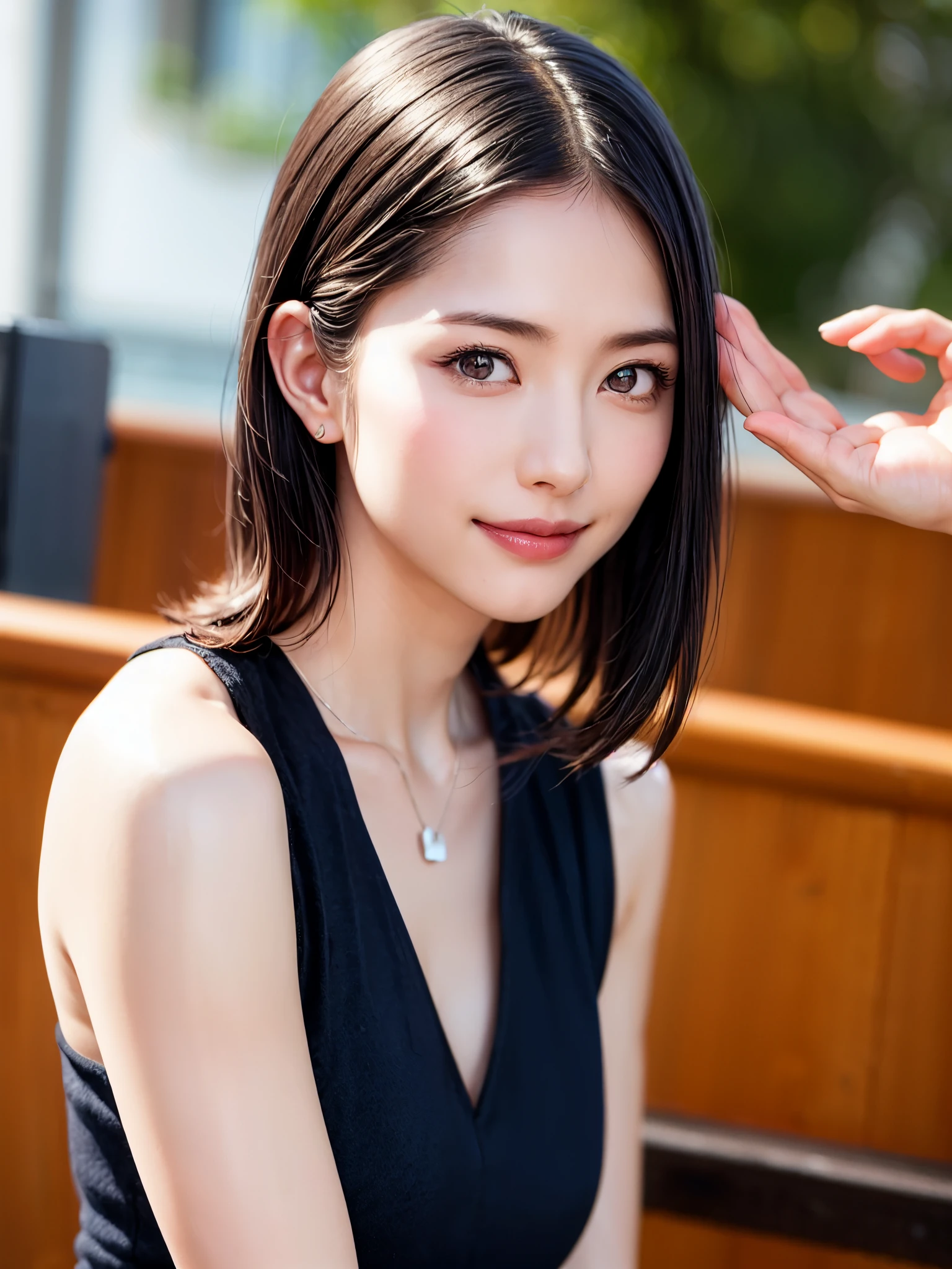 (master piece, highest quality、High resolution:1.4、very attractive beauty、Adds intense highlights to the eyes、Keep a close eye on the camera:1.4、Beautiful woman full of charm、ideal body proportions、perfect anatomy、brunette short bob hair、shiny hair、bangs:2、光沢のあるbangs:2、lip gloss),1 girl, Report, light brown shiny hair,realistic, looking at the viewer、Please tilt your head slightly, bright colored crystal light blue eyes, short and shiny hair、 chest中央に穴の開いた白いタートルネックの衣装,chestの真ん中に丸い穴のあるセクシーな白いタートルネック ニット セーター、 lips, lip gloss, Upper body、Big eyes、eyelash、face is a little red、embarrassing)、((italian road in winter))、((short hair with Big eyess、Give your students very powerful highlights、{Huge|big|Hugeな|mega} chest:2、chestの谷間がある:2、very bigger chest、look at the audience、very beautiful beauty、show me your ears、long neck、smile、smile、Happy、beautiful teeth、口を開いてsmile、heart shaped eyes))、28 years old、very cute super model、