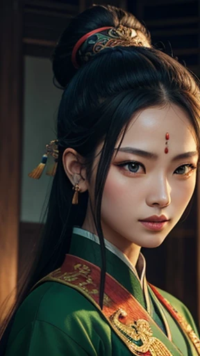oriental、Ancient Chinese in green clothes、ancient chinese hairstyle man、ancient chinese man with headcloth、three kingdom、multiple warlords、highest quality、masterpiece、ultra high resolution、(Photoreal:1.4)、game poster、inside the house、Upper body、highest quality、masterpiece、ultra high resolution、(Photoreal:1.4)、game poster