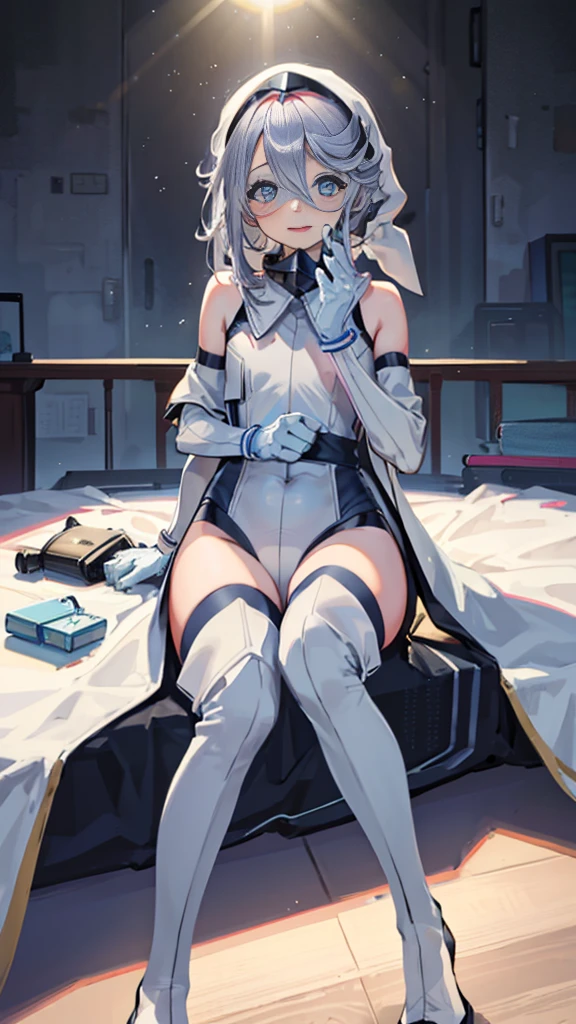 table top, highest quality,sleeping face up in bed，Crab crotch，please show me your boots，thigh high boots，glove，Strange thieves，elegant, 1 girl, muscular，cute, blushed, looking at the viewer, from below,body suit, prison，blue eyes, beautiful eyes, beautiful background, particles of light, Light of the sun, dramatic lighting, outside, shiny, realistic, table top, highest quality, super detailed, be familiar with, scenery, beautiful and fine eyes, fine hair