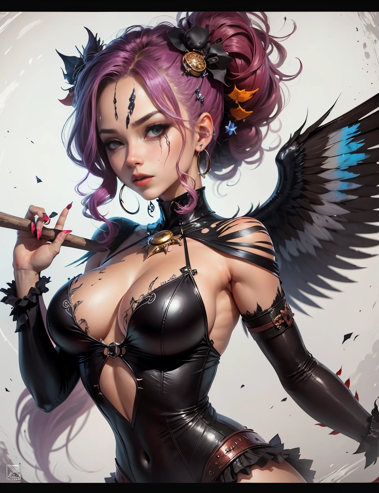 clown woman, hot painting, attractive, delicious, demoniac,black fire and blaze --auto --s2
