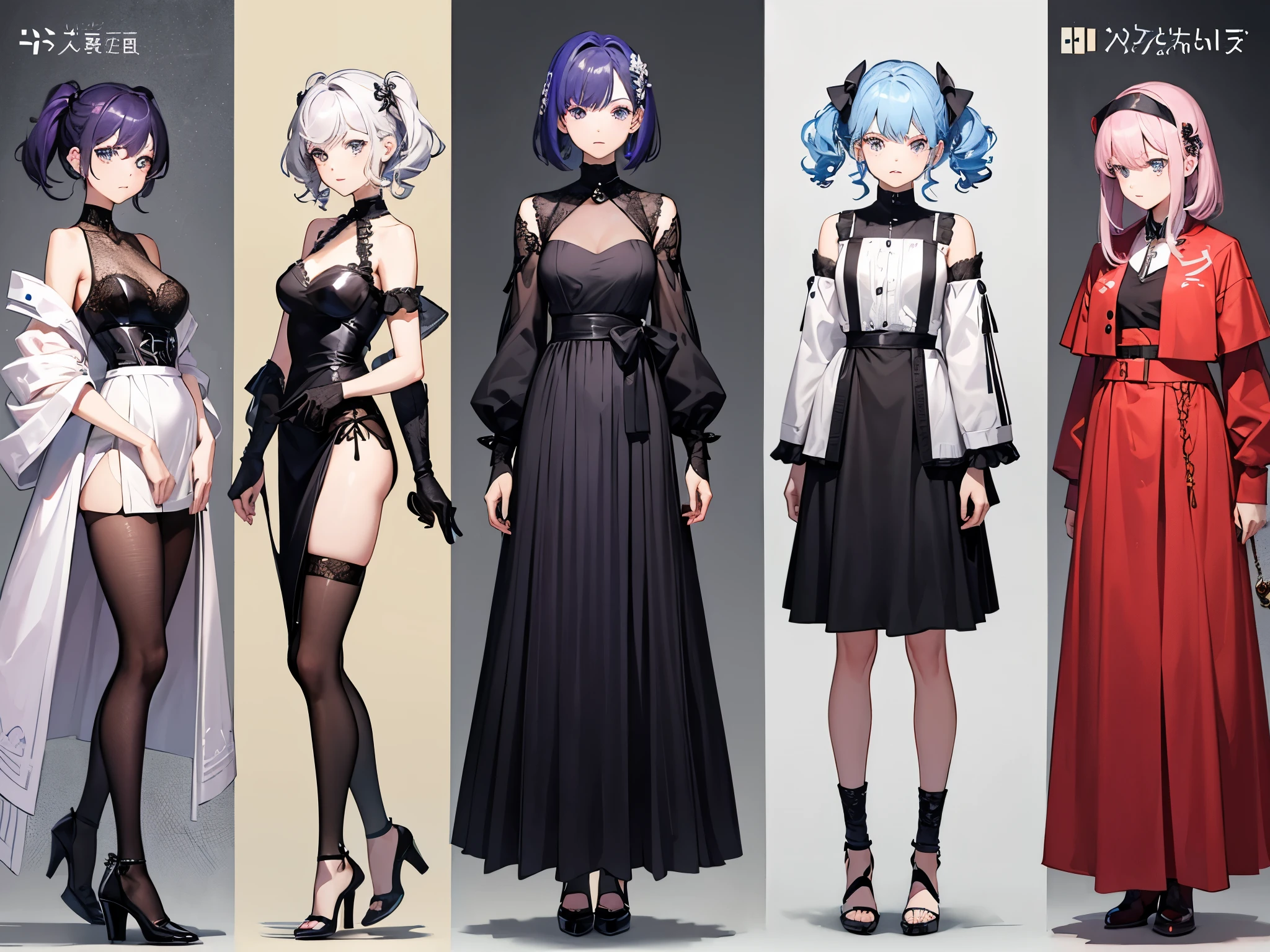 twins sister, hairstyles different, hair colors different, eye colors different, iris colors different, outfit styles different,