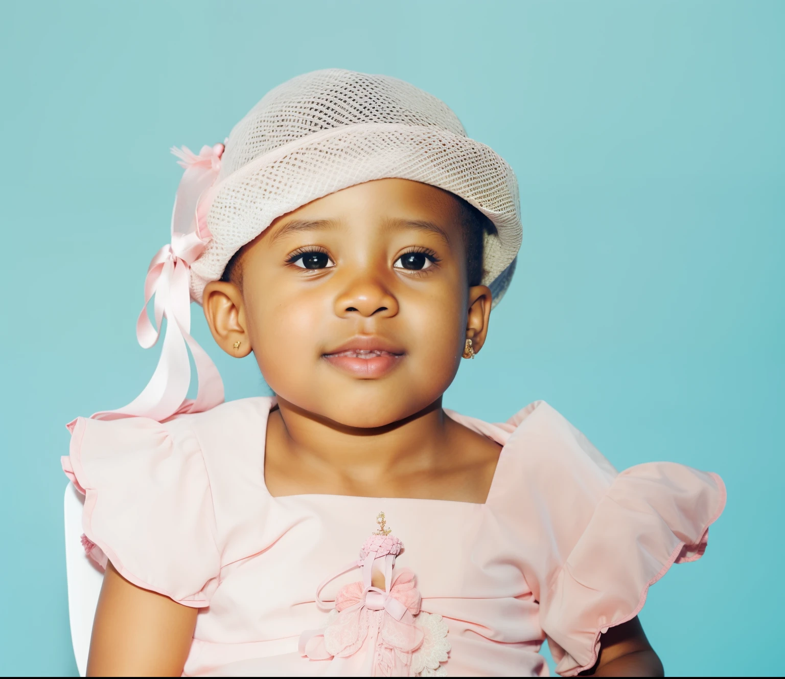 there  a  girl wearing a pink dress and a hat, light skinned african young girl, beautiful littl, willow smith young, hana alisa omer, beautiful cute, cute beautiful, adorable, more details, sweet and innocent, young goddess, cute portrait, awwwww, young and cute, cute little gire adorable, rosey cheeks, beautiful face!!!!