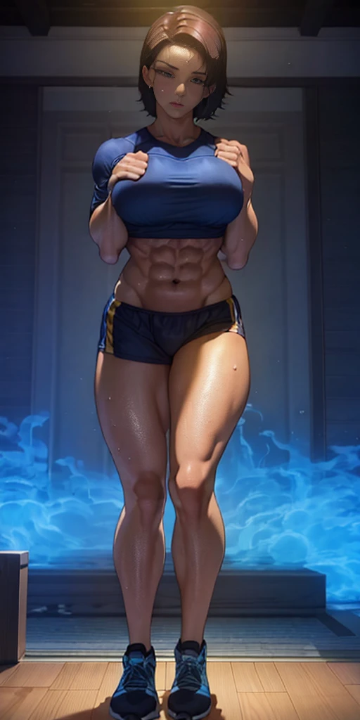 Immerse yourself in the awe-inspiring presence of a girl with an extraordinary muscular physique in the gym. With her colossal strength and chiseled body, she confidently flexes her muscles, radiating power and determination. Her physique truly remarkable, featuring bulging muscles that ripple with power. Her arms are adorned with immense biceps and sculpted triceps, Each muscle fiber defined、intentional. Her chiseled six-pack abs are、Proudly shows dedication to physical strength, a testament to the hours spent honing her body to perfection. Clad in workout attire that accentuates her muscular form, she emanates an air of confidence and dominance. Beads of sweat cascade down her glistening skin, evidence of the intense physical exertion she undertakes. The gym serves as her domain, Pushing the body to its limits、A sacred space that transcends the boundaries of what seems possible. Short hair, beautiful colored hair, blushed ,18+ Face,Face, ,Wet mouth,nsfw art, body curve, full , White armor, ((Full body)), Full body, Random position, random pose position, Random position, beauty shirt, (The upper part of the body_Body),(Big_Body:1.5),10 Pack Abs,10 Pack Abs,10 Pack Abs,10 Pack Abs,10 Pack Abs,10 Pack Abs,10 Pack Abs,10 Pack Abs,10 Pack Abs,10 Pack Abs,10 Pack Abs,10 Pack Abs,10 Pack Abs,Toned figure,big muscle,Bodybuilding Girls,Women's Bodybuilding, Her chiseled six-pack abs are、Proudly shows dedication to physical strength, Her chiseled six-pack abs are、Proudly shows dedication to physical strength,