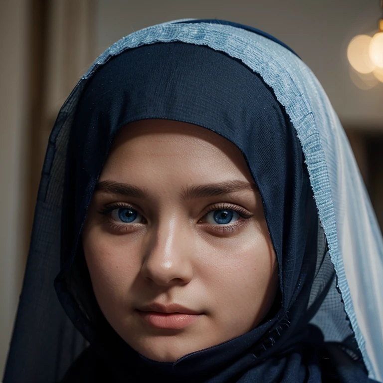 A Russian Muslim girl with a veil, beautiful face, blue eyes
