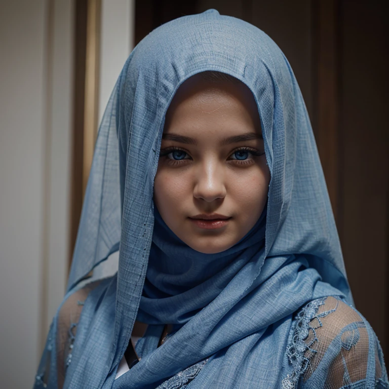 A Russian Muslim girl with a veil, beautiful face, blue eyes
