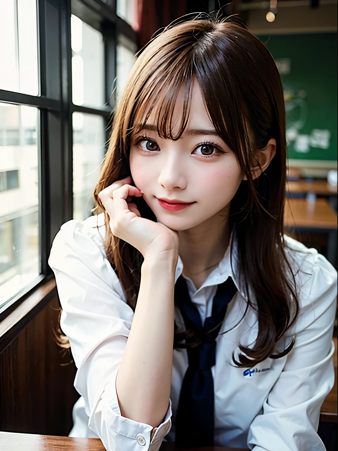 (8K, RAW photo:1.2)detailed face and eyes,最high quality, ultra high resolution, very detailed ,intricate details ,table top ,pretty girl , soft light like a movie, hyper detail,sharp focus, high quality,school uniform,  dripping from,