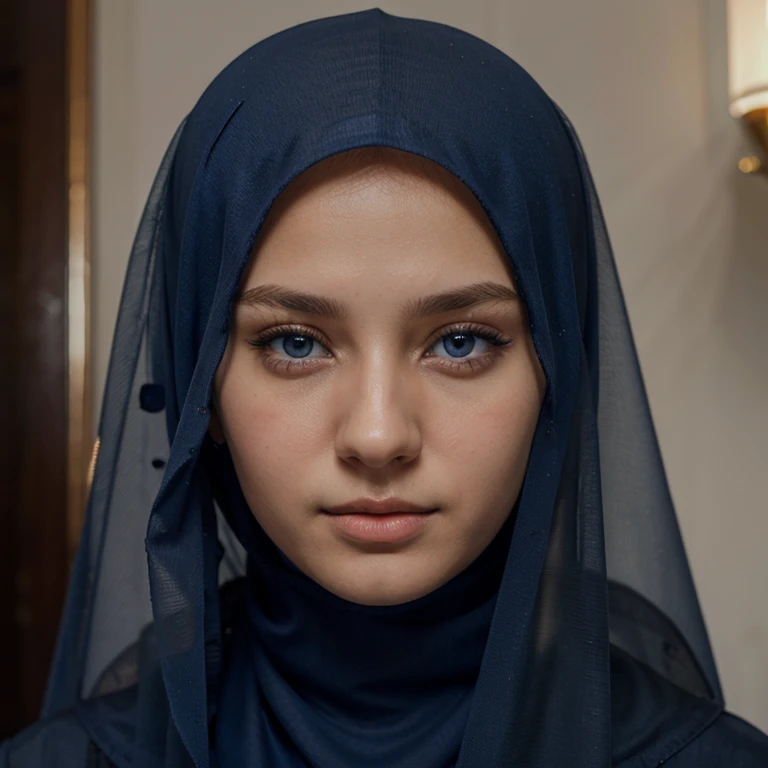 A Russian Muslim girl with a veil, beautiful face, blue eyes