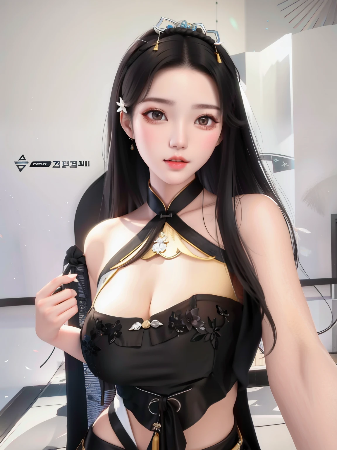 un primer plano de una mujer con un sujetador negro posando para una foto, muchacha coreana, beautiful south mujer coreana, gorgeous young mujer coreana, beautiful asian girl, preciosa modelo china, Realista. cheng yi, tendencia en cgstation, beautiful young mujer coreana, , really busto grande, busto grande, tendencia en cgstation, mujer coreana