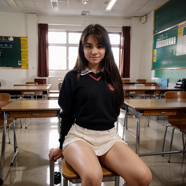 Bdsm girl. . Kneeling on school desk. 