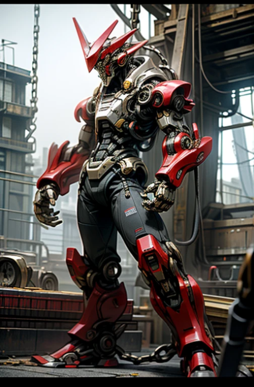 Dark_Fantasy,Cyberpunk,(chain saw,chain saw man,Red:1.1),1man,Mechanical marvel,Robotic presence,Cybernetic guardian,q3