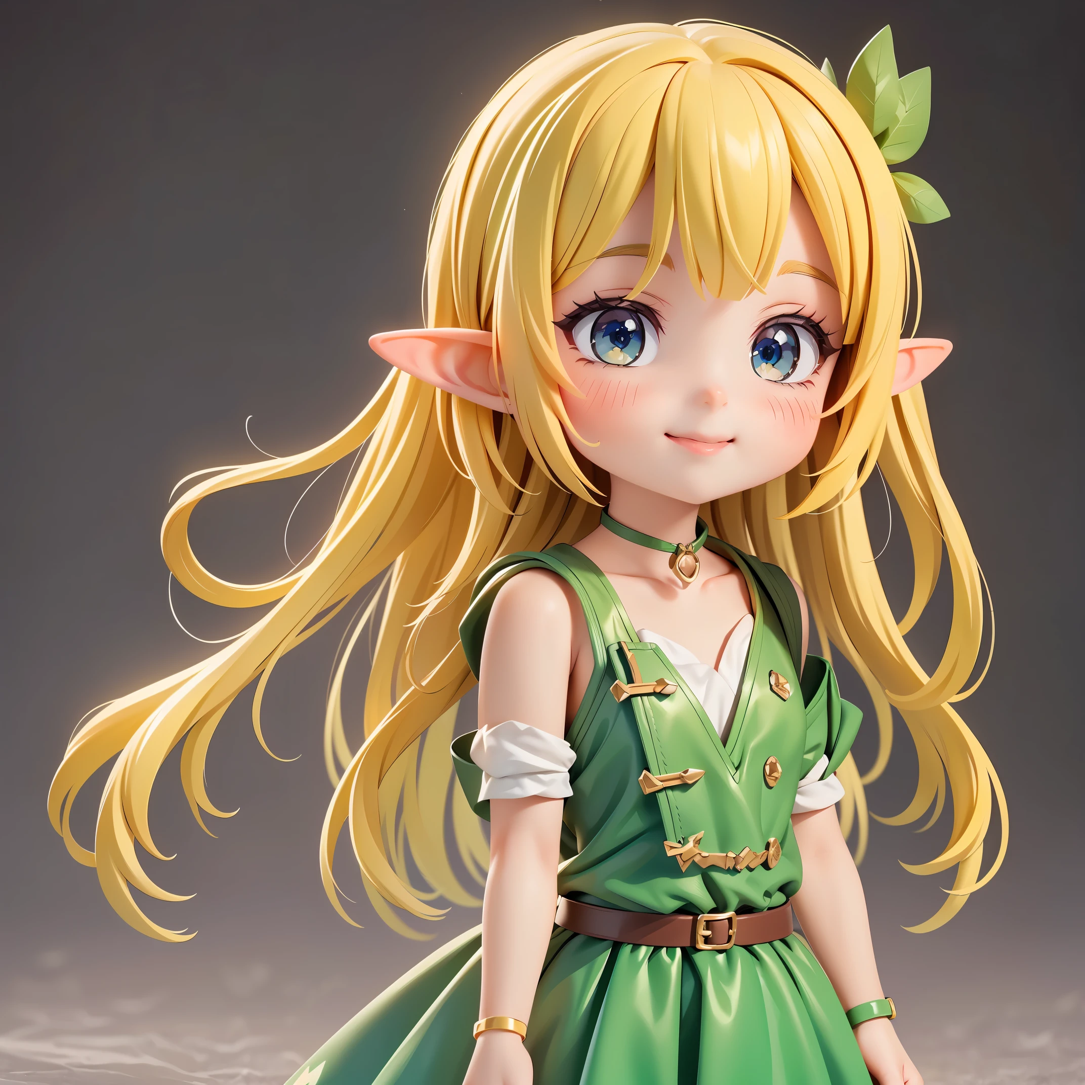 (8K, Live shooting, 最high quality, masterpiece:1.2), High-definition RAW color photo, プロのphoto shoot, cinematic light, 1 female, alone, goblin, (highly detailed diagram), High resolution!!, ((goblin)), blonde, ((goblinのドレス)), Solid green background, ((blonde, shortcut)), Slim **** figure, ((smile:1.2)), (pointy ears, goblin), normal hip joint, Nendoroid, cowboy shot, (shiny costume), Nendoroid, beautiful skin, shiny skin, perfect fingers, five fingers, anatomically correct, background bokeh, high quality, surreal, bright colors, ((very detailed, photo shoot)), Slim **** figure, Nendoroid,