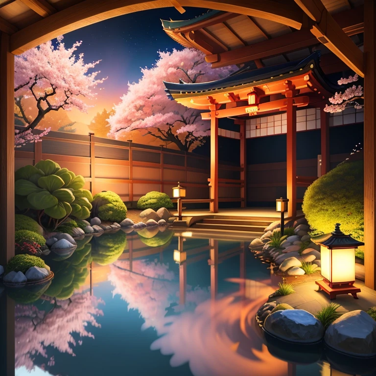 (digital painting),(best quality), serene Japanese garden, cherry blossoms in full bloom, koi pond, footbridge, pagoda, Ukiyo-e art style, Hokusai inspiration, Deviant Art popular, 8k ultra-realistic, pastel color scheme, soft lighting, golden hour, tranquil atmosphere, landscape orientation