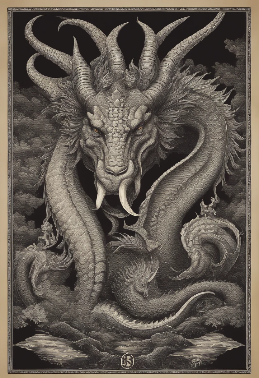 This quote also comes from the Bible's Revelation, It's right there in Revelation chapter 12.:3. big red dragon with seven heads, ten horns, the seven crowns on his head、In Christian theological interpretation it is considered a symbol of Satan or the devil。.