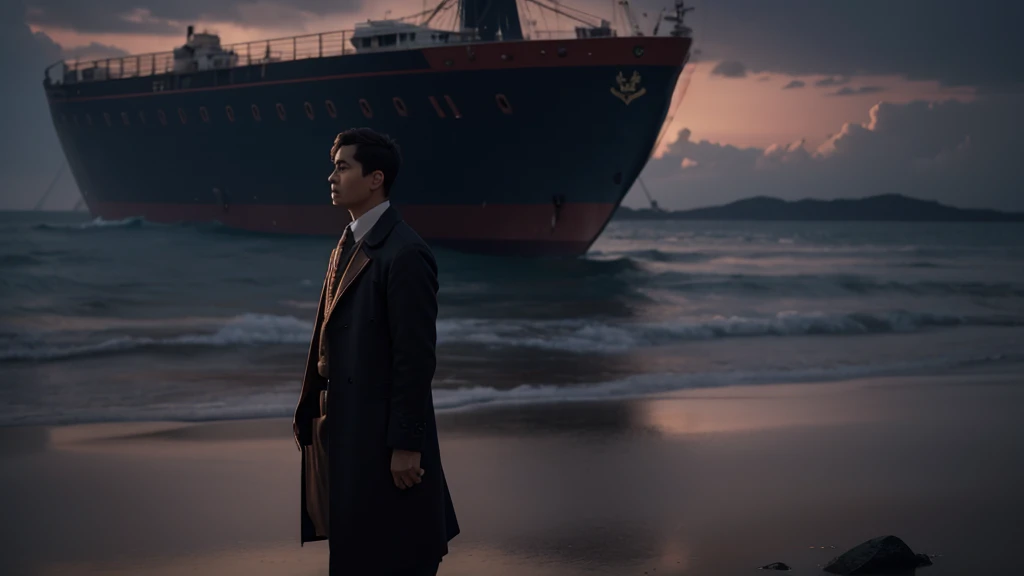 This man stand in ship the cinematict light in their background