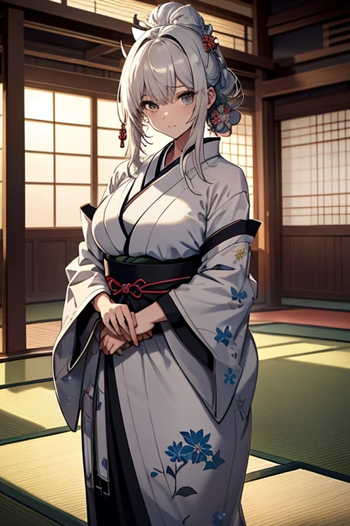 The photos taken by Rankin capture the essence of charm and cultural beauty. In the frame, 道場内で伝統的な日本のkimonoを着て立っている短い髪の日本人女性. kimono, Previously, it had a loose fit.、, Intentionally tailored to accentuate the curves of a woman's attractive figure。. The fabric gently hugs her body, Highlight her attractive silhouette. kimono features a stunning neckline that reveals a hint of her decolletage, Add an elegant touch to your composition. A dojo that incorporates traditional Japanese elements, Wooden practice equipment, detailed calligraphy, etc.. The lighting in the dojo is soft and subtle., Create a calm and meditative atmosphere. Rankin shot this mesmerizing scene with a Leica SL2, using a portrait lens、Ensure every detail is preserved. Creating an image that combines cultural heritage, Functionality, and artistic vision. --v5 --q2