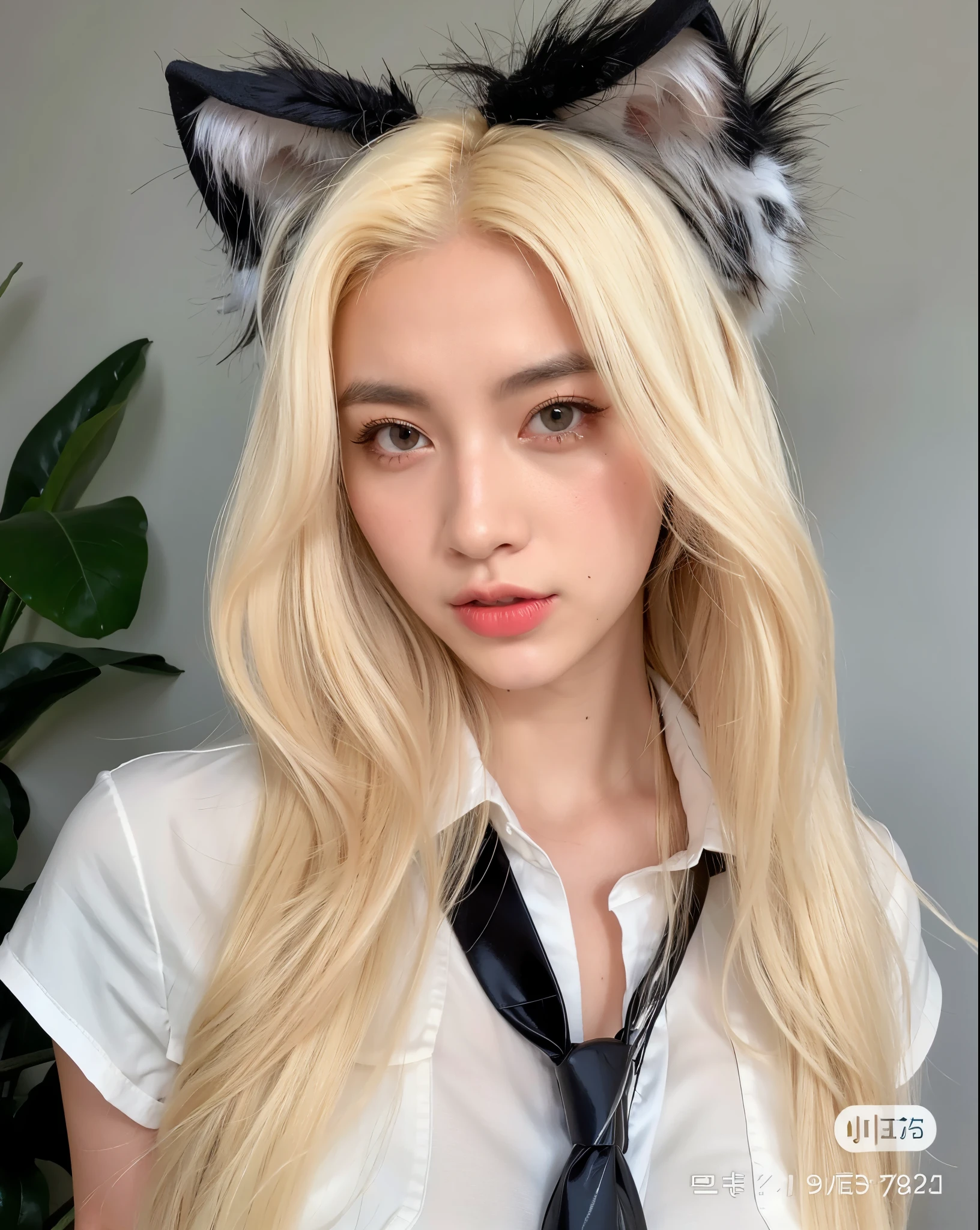 Mujer de cabello rubio con orejas de gato negro y corbata., sakimichan, tifa lockhart con el pelo blanco, hasta el modelo | germen de arte, con pelo largo y blanco, Realista. cheng yi, con el pelo largo y blanco, con pelo largo y rubio, ava max, chica perfecta de pelo blanco, female korean idol portrait, muchacha coreana, ultraRealista sweet bunny girl