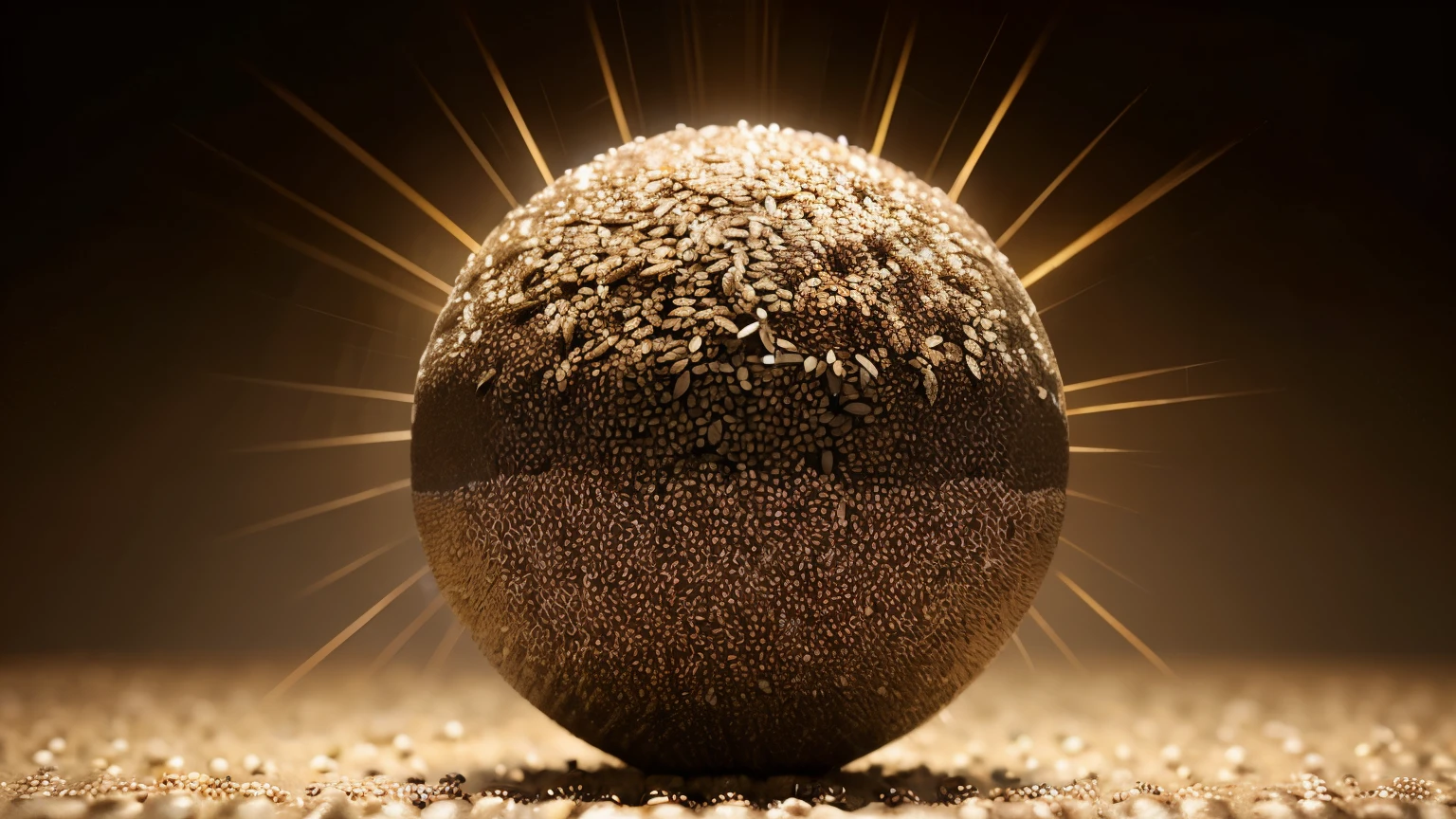 Create an illustration that (((represents the chia seed))) as a source of power for the {heart}. Draw a [stylized chia seed] as a glowing sphere, with tiny particles of cholesterol being absorbed and transformed into healthy elements by the energy experienced from the seed. Around the sphere, draw strong hearts or health symbols.