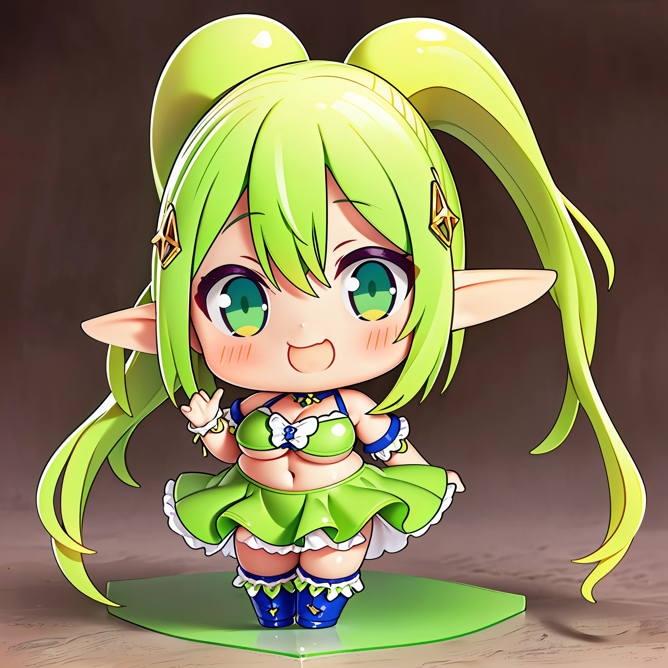 (8K, Live shooting, best quality, masterpiece:1.2), High-definition RAW color photo, professional photography, cinematic light, 1 female, solo, elf, (highly detailed diagram), high definition!!, ((elf)), blonde, ((Fairy dress)), green solid color background, ((blonde, shortcut)), slim loli figure, ((smile:1.2)), (pointed ears, elf), normal hip joint, Nendoroid, cowboy shot, (shiny costume), Nendoroid, beautiful skin, shiny skin, perfect fingers, five fingers, anatomically correct, background bokeh, high quality, surreal, bright colors, ((very detailed, photo shoot)), slim loli figure, Nendoroid,
